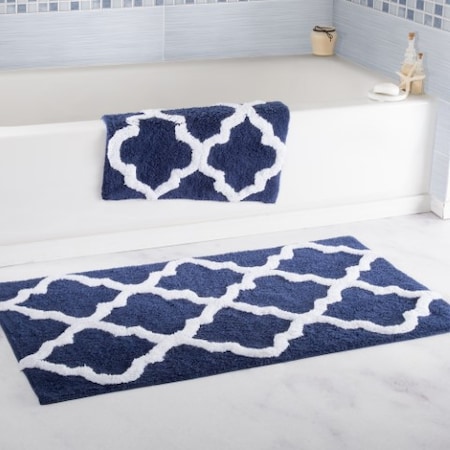 Hastings Home 100 Percent Cotton 2 Piece Trellis Bathroom Mat Set - Navy 521714ETB